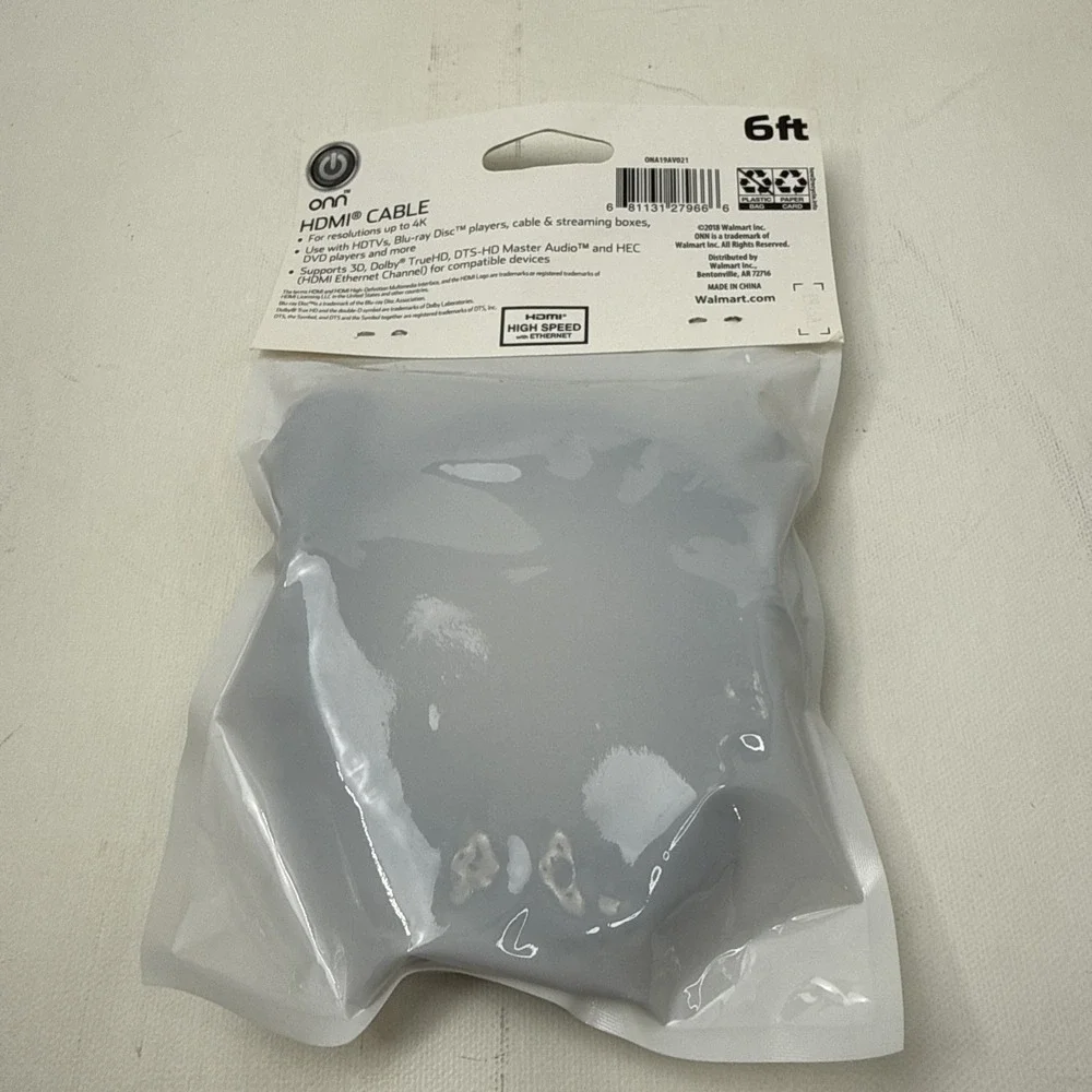 New Sealed ONN 6ft‎ HDMI Cable Black Connects High-Definition A/V Devices
